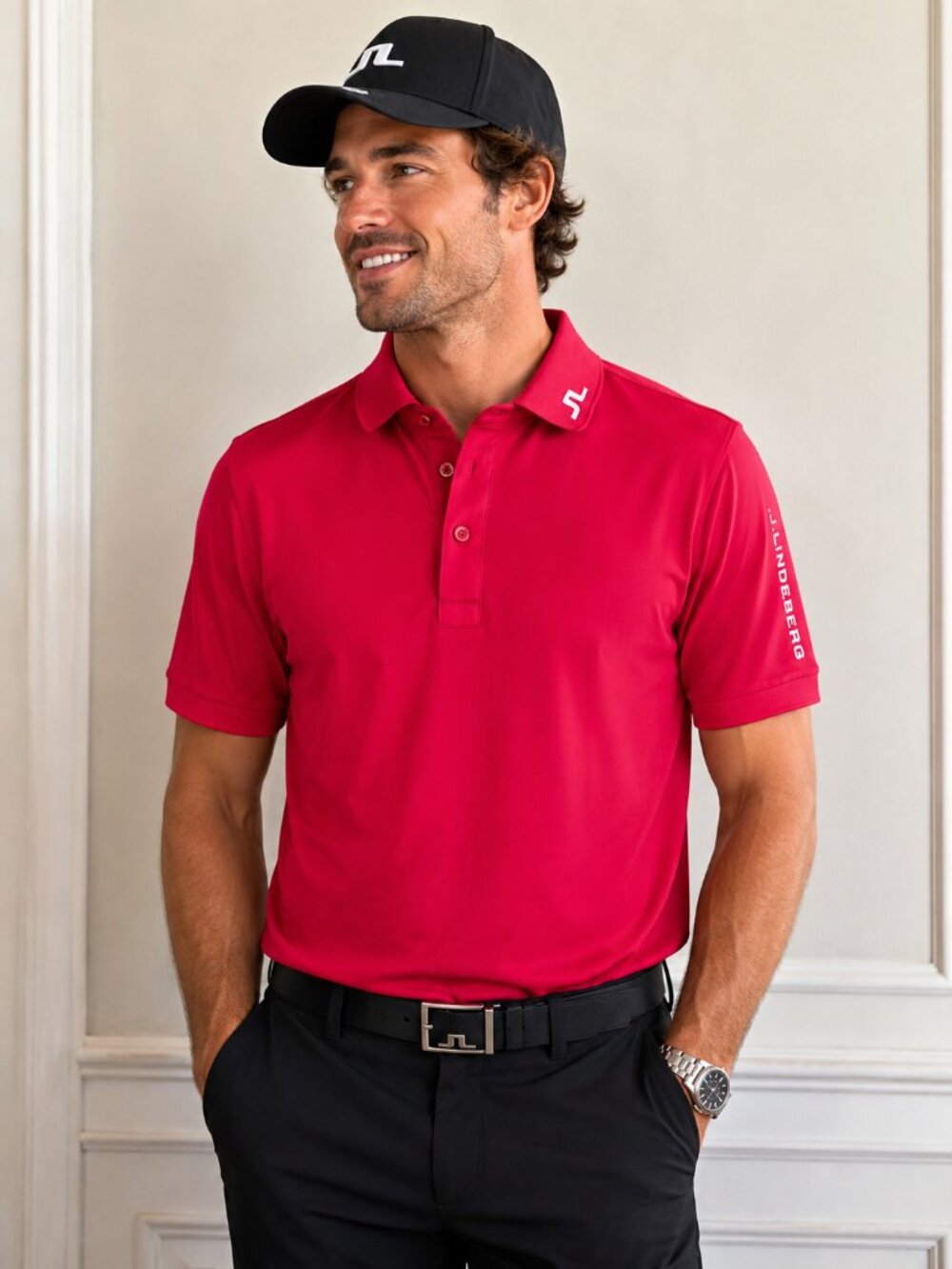 J.Lindeberg Men's Golf Polo Shirt – Bright Red – Size M